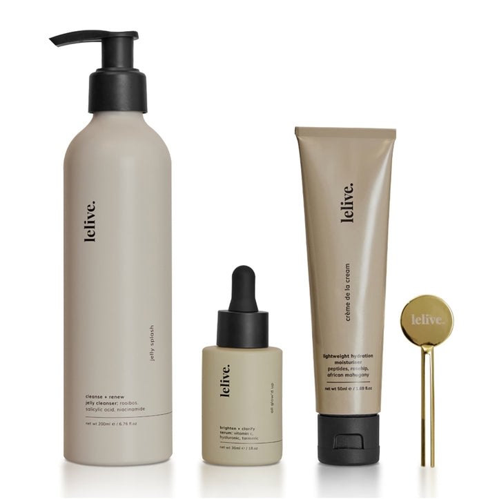 lelive. 3-Step Routine Clarify, Brighten + Glow Skincare Set